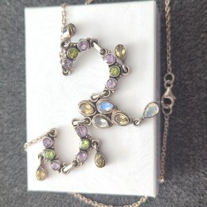 Stunning sterling silver multi-Stone hanging necklace
